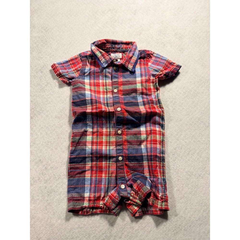Chaps Baby Boys Red Blue Plaid Short Sleeve Button Down Romper 9M